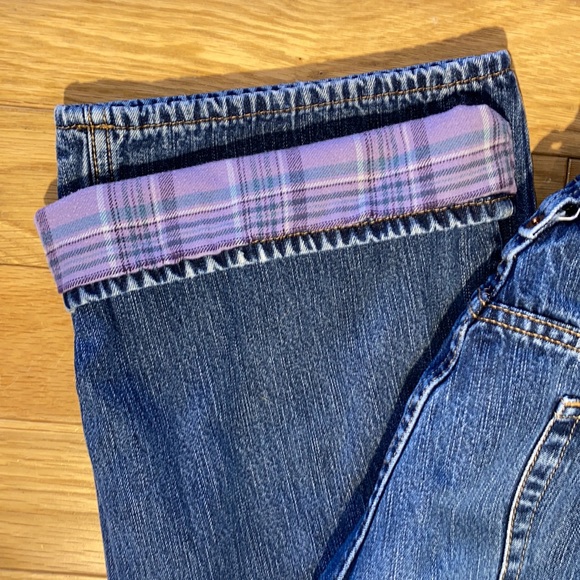 Eddie Bauer Natural Fit High Waist Purple Grey Flannel Plaid Lined Jeans 10P - Picture 3 of 15